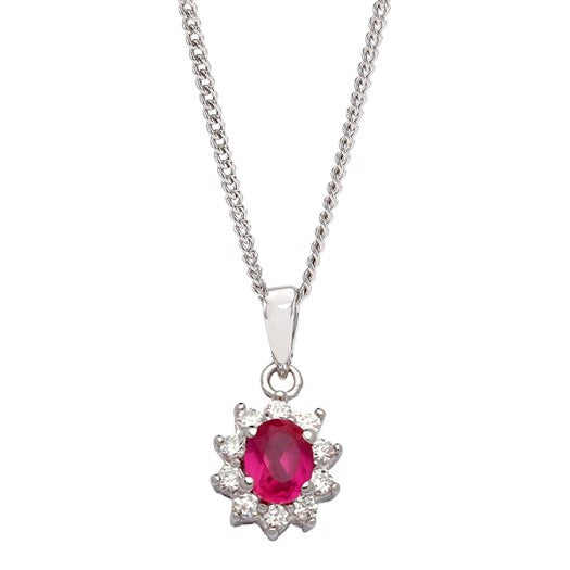 Siersbøl sølvvedhæng med pink safir og zirkonia, 42+3 cm kæde